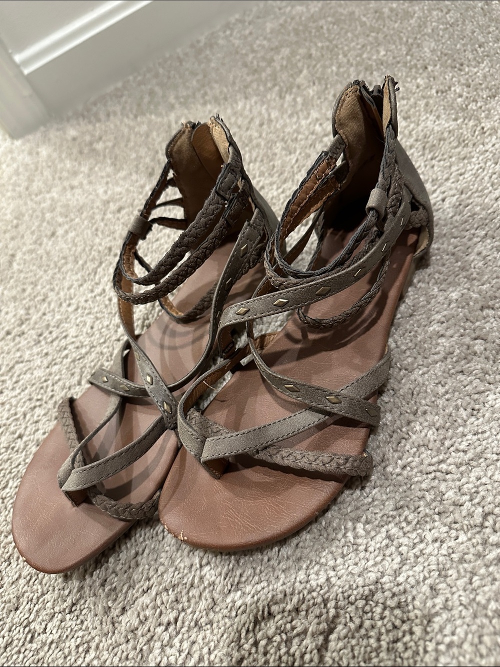 Maurices Taupe Braided Strappy Sandals